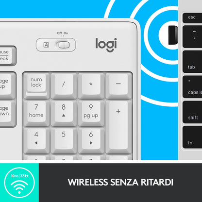 Logitech MK295 Kit Mouse e Tastiera Wireless – Tecnologia SilentTouch, Tastierino Numerico, Tasti Scelta Rapida, Tracciamento Ottico Avanzato, Ricevitore USB Nano, Senza Lag, Meno 90% di Rumore. Bianco - puntoluceled