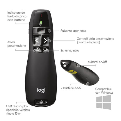 Logitech R400 puntatore wireless RF Nero - puntoluceled