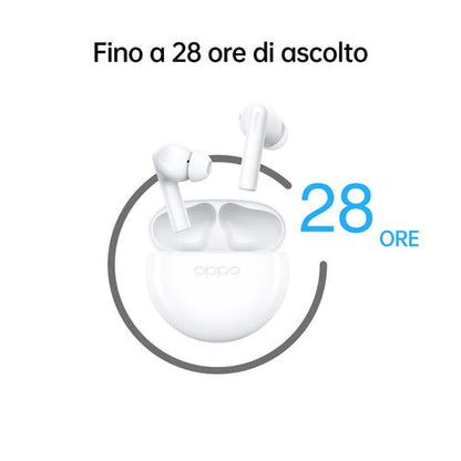 OPPO Enco Buds2, Auricolari True Wireless, Bluetooth 5.2, in - ear, Cancellazione rumore in chiamata, Comandi Touch, Audio Binaurale, Compatibili Android / iOS [Versione Italiana], Moonlight White - puntoluceled