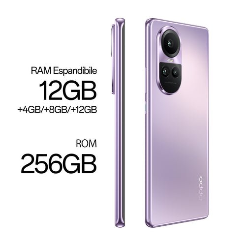 OPPO Reno 10 PRO Smartphone 5G, AI Tripla fotocamera 50+32+8MP, Selfie 32MP, Display 6.7&#34; 120HZ AMOLED, 4600 mAh, RAM 12GB (Esp.24GB) + ROM 256GB, [Versione Italia], Colore Glossy Purple - puntoluceled