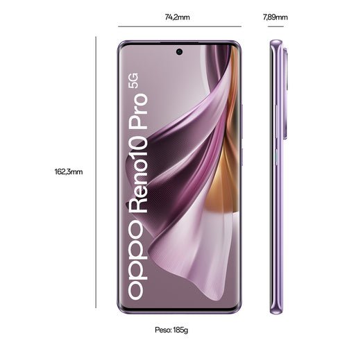 OPPO Reno 10 PRO Smartphone 5G, AI Tripla fotocamera 50+32+8MP, Selfie 32MP, Display 6.7&#34; 120HZ AMOLED, 4600 mAh, RAM 12GB (Esp.24GB) + ROM 256GB, [Versione Italia], Colore Glossy Purple - puntoluceled