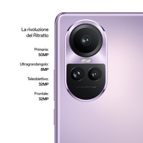 OPPO Reno 10 PRO Smartphone 5G, AI Tripla fotocamera 50+32+8MP, Selfie 32MP, Display 6.7&#34; 120HZ AMOLED, 4600 mAh, RAM 12GB (Esp.24GB) + ROM 256GB, [Versione Italia], Colore Glossy Purple - puntoluceled