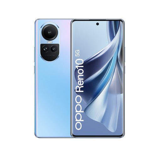 OPPO Reno RENO10 Smartphone 5G, AI Tripla fotocamera 64+32+8MP, Selfie 32MP, Display 6.7&#34; 120HZ AMOLED, 5000 mAh, RAM 8GB (Esp. fino 16GB) + ROM 256GB, [Versione Italia], Colore Ice Blue - puntoluceled