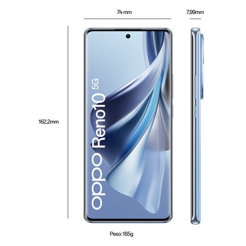 OPPO Reno RENO10 Smartphone 5G, AI Tripla fotocamera 64+32+8MP, Selfie 32MP, Display 6.7&#34; 120HZ AMOLED, 5000 mAh, RAM 8GB (Esp. fino 16GB) + ROM 256GB, [Versione Italia], Colore Ice Blue - puntoluceled