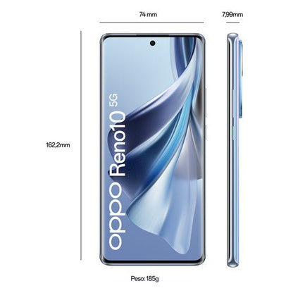 OPPO Reno RENO10 Smartphone 5G, AI Tripla fotocamera 64+32+8MP, Selfie 32MP, Display 6.7&#34; 120HZ AMOLED, 5000 mAh, RAM 8GB (Esp. fino 16GB) + ROM 256GB, [Versione Italia], Colore Ice Blue - puntoluceled