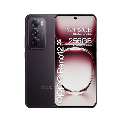 OPPO Reno12 5G AI Smartphone, Tripla fotocamera 50+8+2MP, Selfie 32MP, Display 6.7” 120HZ AMOLED FHD+, 5000mAh, RAM 24 GB (12+12) + ROM 256GB, [Versione Italia], Black Brown - puntoluceled