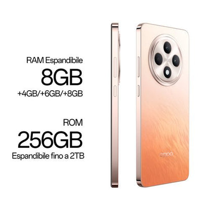 OPPO Reno12 F 4G AI Smartphone, Tripla fotocamera 50+8+2MP, Selfie 32MP, Display 6.67” 120HZ AMOLED FHD+, 5000mAh, RAM 16 GB (8+8) + ROM 256GB, [Versione Italia], Amber Orange - puntoluceled