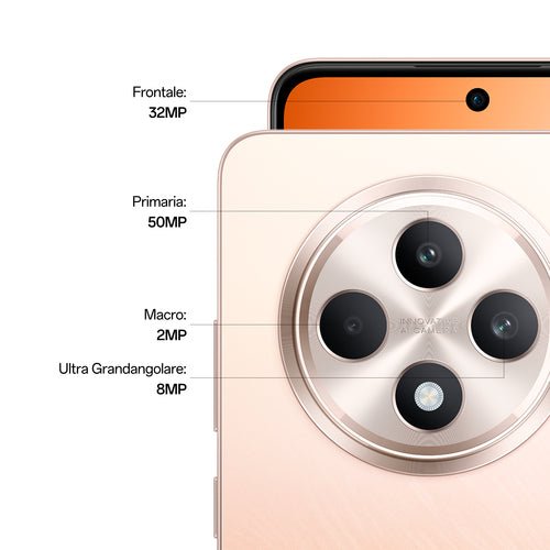 OPPO Reno12 F 4G AI Smartphone, Tripla fotocamera 50+8+2MP, Selfie 32MP, Display 6.67” 120HZ AMOLED FHD+, 5000mAh, RAM 16 GB (8+8) + ROM 256GB, [Versione Italia], Amber Orange - puntoluceled