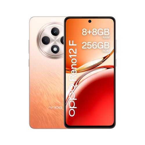 OPPO Reno12 F 4G AI Smartphone, Tripla fotocamera 50+8+2MP, Selfie 32MP, Display 6.67” 120HZ AMOLED FHD+, 5000mAh, RAM 16 GB (8+8) + ROM 256GB, [Versione Italia], Amber Orange - puntoluceled