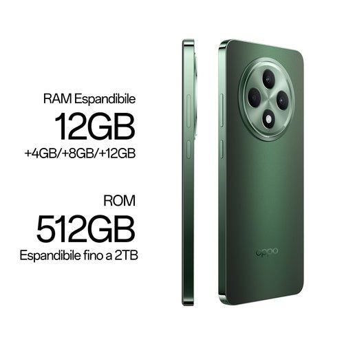 OPPO Reno12 FS 5G AI Smartphone, Tripla fotocamera 50+8+2MP, Selfie 32MP, Display 6.67” 120HZ AMOLED FHD+, 5000mAh, RAM 24 GB (12+12) + ROM 512GB, [Versione Italia], Olive Green - puntoluceled