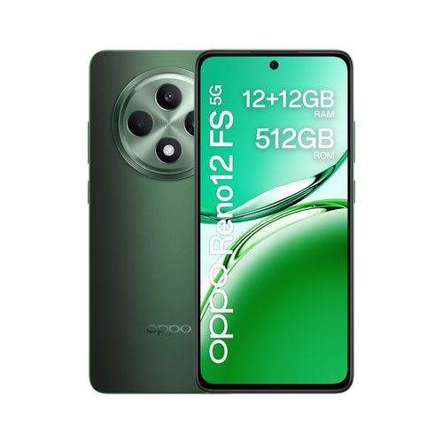 OPPO Reno12 FS 5G AI Smartphone, Tripla fotocamera 50+8+2MP, Selfie 32MP, Display 6.67” 120HZ AMOLED FHD+, 5000mAh, RAM 24 GB (12+12) + ROM 512GB, [Versione Italia], Olive Green - puntoluceled