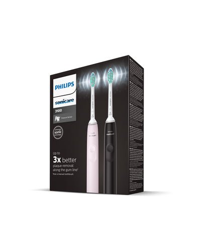 Philips 3100 series Sonicare Spazzolini Elettrici Sonici, confezione da 1 Spazzolino Rosa e 1 Spazzolino Nero HX3675/15 - puntoluceled