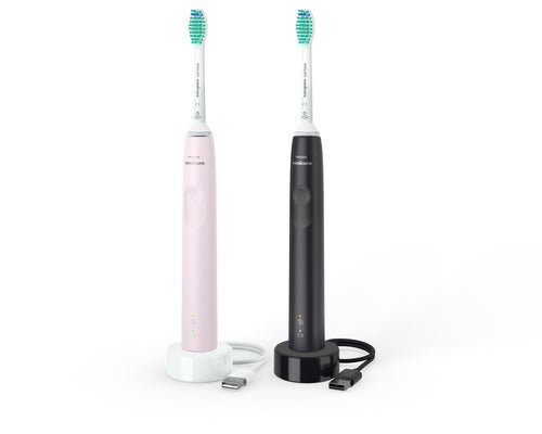 Philips 3100 series Sonicare Spazzolini Elettrici Sonici, confezione da 1 Spazzolino Rosa e 1 Spazzolino Nero HX3675/15 - puntoluceled