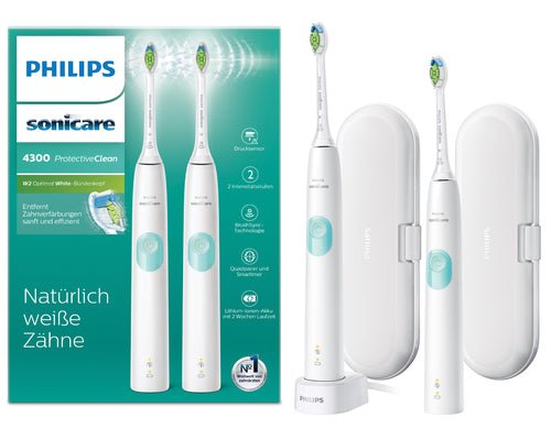 Philips Sonicare 4300 series ProtectiveClean Spazzolini Elettrici Sonici, con custodia da viaggio, confezione da 2 Spazzolini Bianchi HX6807/35 - puntoluceled