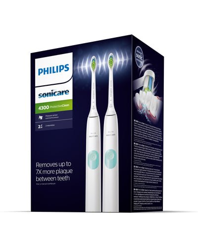 Philips Sonicare 4300 series ProtectiveClean Spazzolini Elettrici Sonici, con custodia da viaggio, confezione da 2 Spazzolini Bianchi HX6807/35 - puntoluceled