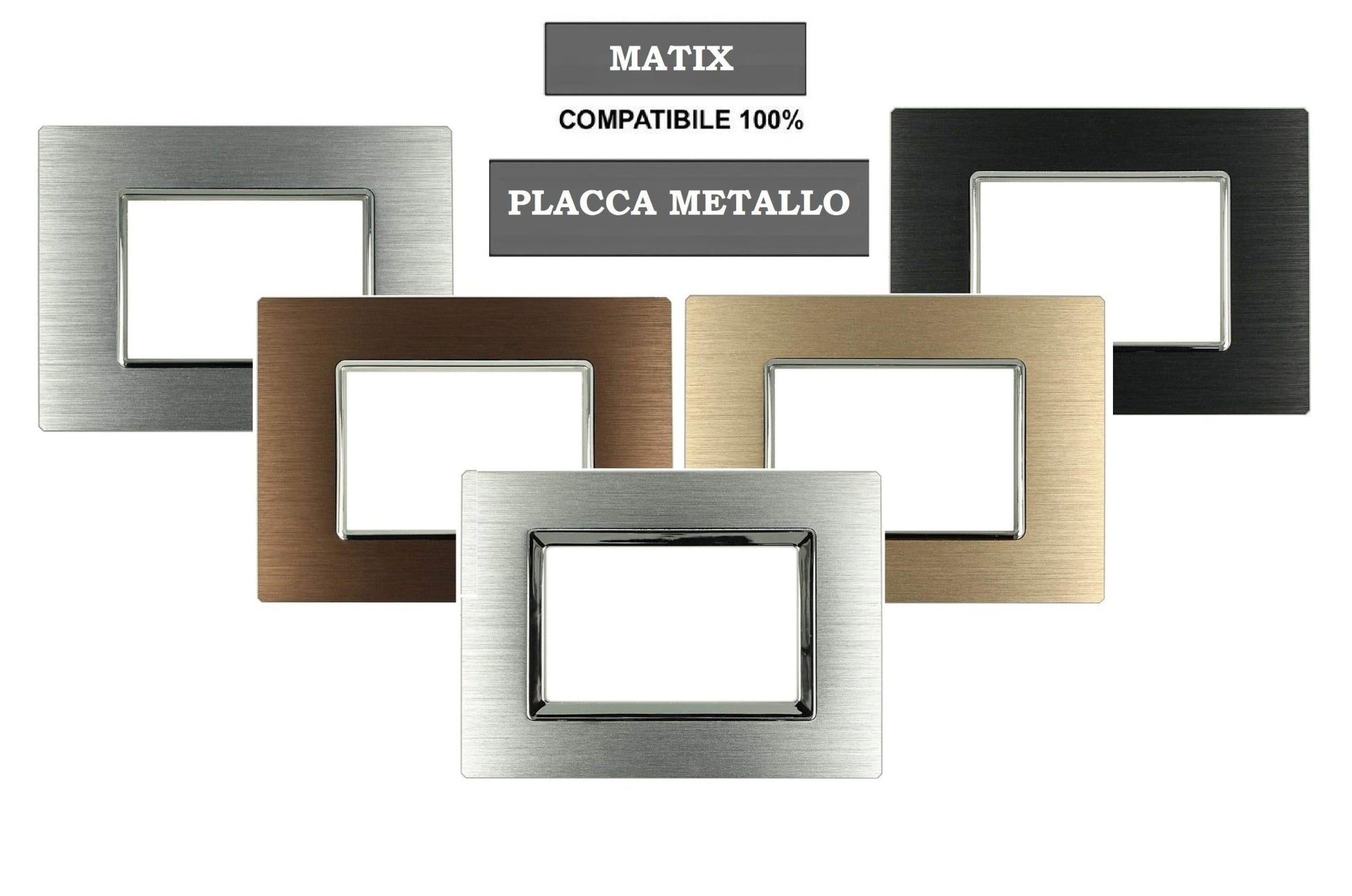Placca Elegance Metallo Satinato compatibile Bticino Matix supporto muro incasso - puntoluceled