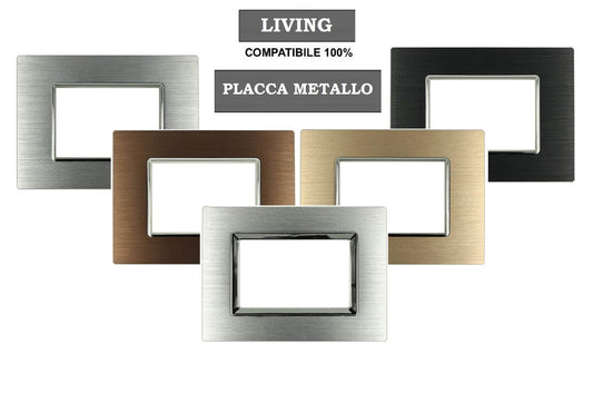 Placca in Metallo Satinato compatibile Living Light copri prese incasso - puntoluceled
