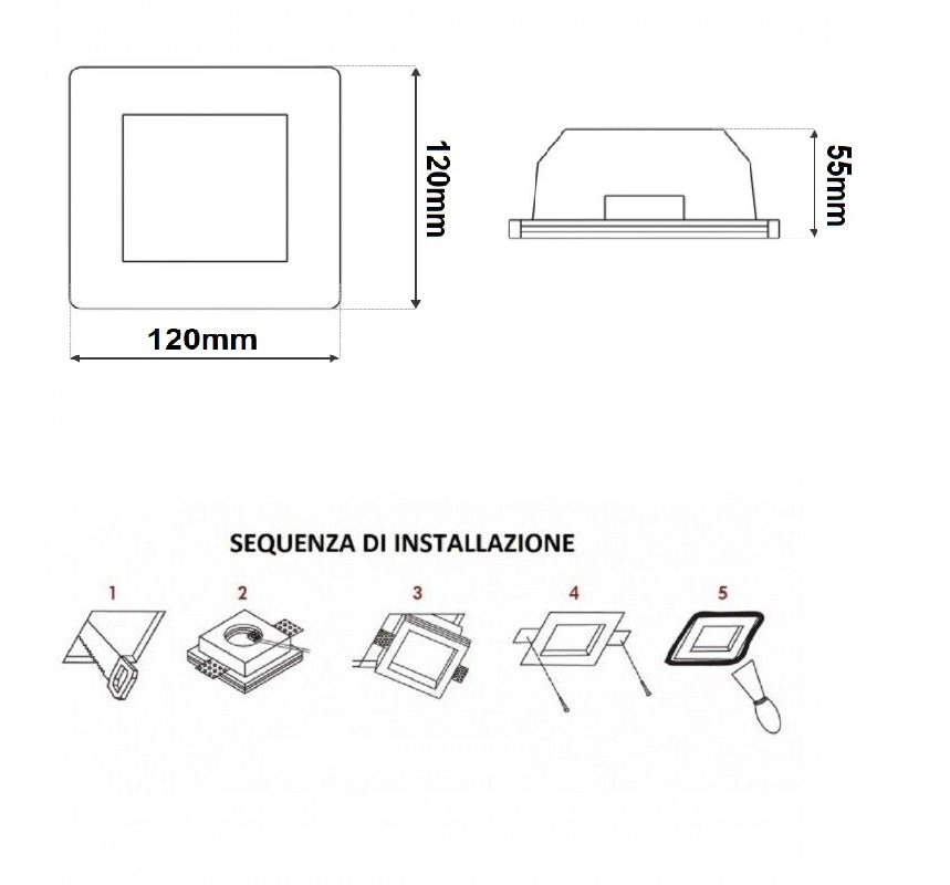 Portafaretto in gesso ceramico verniciabile attacco lampadina GU10 da incasso GS - 01 - puntoluceled