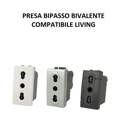 PRESA SPINA BIPASSO INCASSO COMPATIBILE BTICINO LIVING LIGHT E INTERNATIONAL - puntoluceled