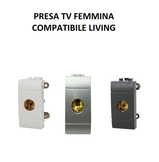 PRESA SPINA CAVO TV TIPO F FEMMINA COMPATIBILE BTICINO LIVING LIGHT E INTERNATIONAL - puntoluceled
