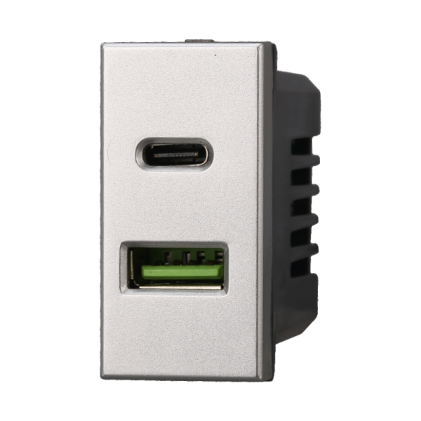Modulo Presa Caricatore USB 2 Porte 3,1A (USB-A + USB-C) – Compatibile con BTicino Axolute | Bianco / Nero / Grigio