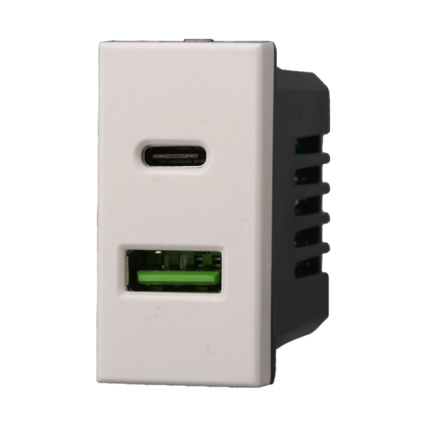 Modulo Presa Caricatore USB 2 Porte 3,1A (USB-A + USB-C) – Compatibile con BTicino Axolute | Bianco / Nero / Grigio