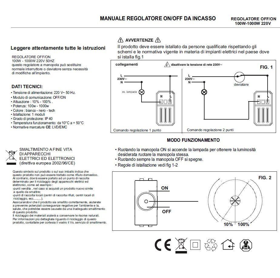 Regolatore di luminosità Dimmer a manopola compatibile con Bticino Axolute - puntoluceled