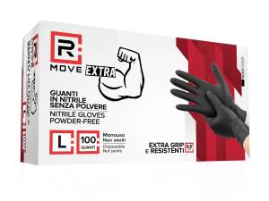 RMove 1Conf. da 100pz Tg.L 8.5gr da Lavoro - Guanti Nitrile Nero Senza Polvere Full Grip - puntoluceled