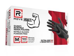 RMove 1Conf. da 100pz Tg.M 8.5gr da Lavoro - Guanti Nitrile Nero Senza Polvere Full Grip - puntoluceled