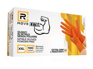 RMove 1Conf. da 100pz Tg.XXL 8.5gr da Lavoro - Guanti Nitrile Arancione Senza Polvere Full Grip - puntoluceled