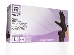 RMove 1Conf. da 200pz Tg.L - Guanti Nitrile Nero Uso Medico Senza Polvere - puntoluceled