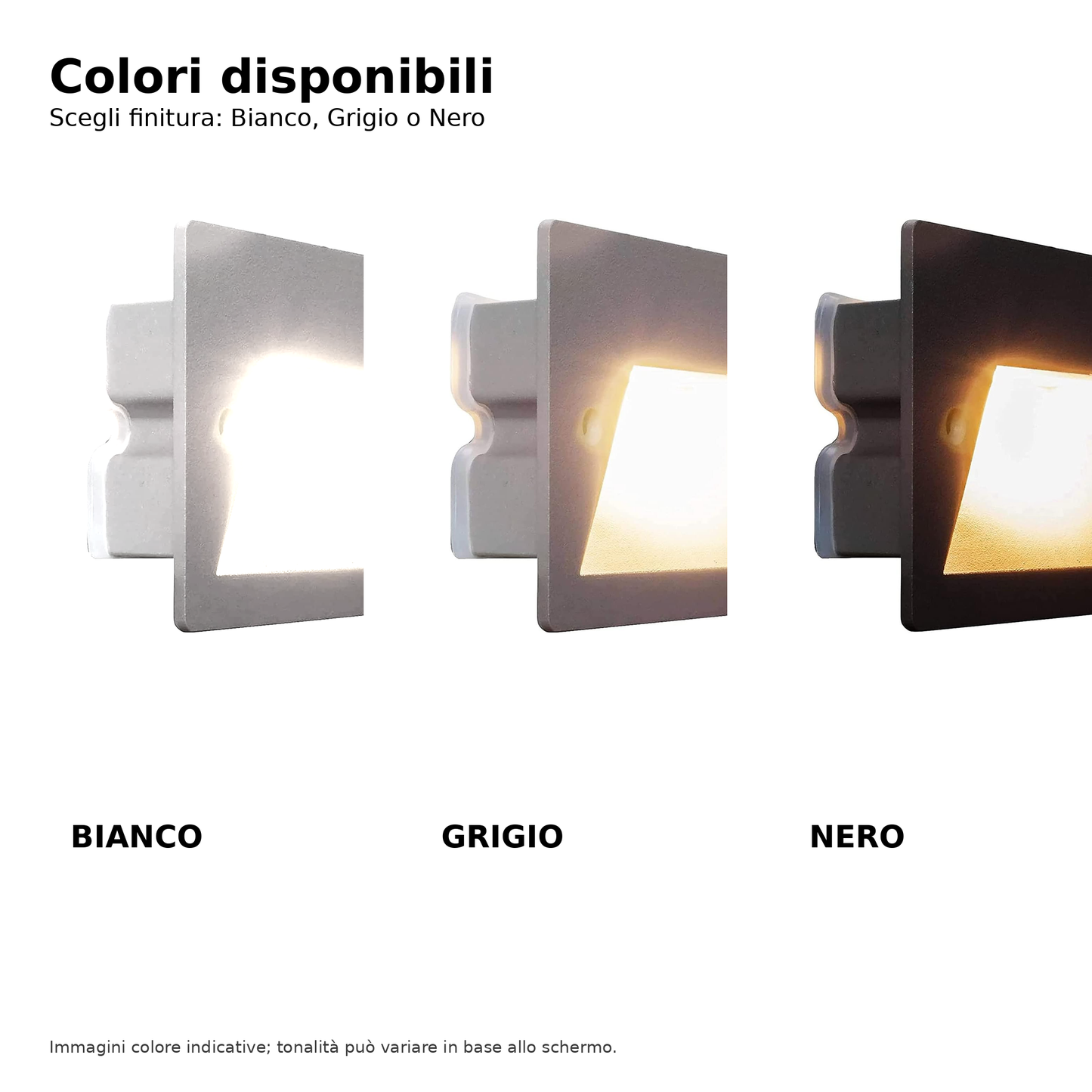 Segnapasso LED Esterno IP65 3W per Scatola 503 – CCT 3in1 Selezionabile 3000K/4000K/6500K, Ottica Asimmetrica, 230V – Bianco/Grigio/Nero