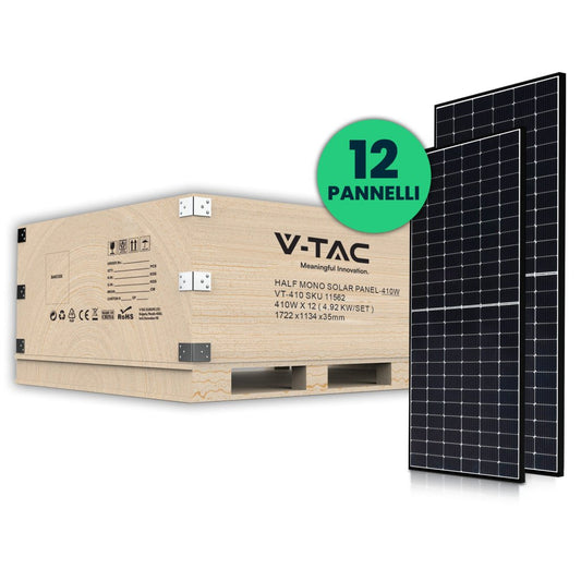 Set 5kW (4.92 kW) con 12 Pannelli Solari Fotovoltaici Monocristallini 410W 1722*1134*35mm Black Frame (SKU 11561) - puntoluceled