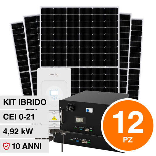 Kit 4,92kW 12 Pannelli Solari Fotovoltaici 410W + Inverter Monofase + Batteria Rack 9,60kWh