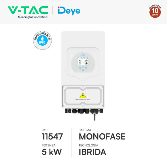 Kit 12 Pannelli Solari V-Tac 410W + Inverter Monofase 5kW CEI 0-21 + Batteria BMS 6,14kWh + Quadro DC 2 Stringhe + Quadro AC